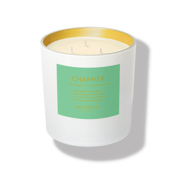 Charmer - Persona Collection (White & Gold) - 24oz/680g Coconut Wax Blend Glass Jar 3-Wick Candle - Key Notes: Italian Bergamot, Juniper, Yerba Santa