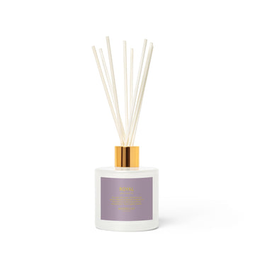 Royal - Persona Collection (White & Gold) - 3.4fl oz/100ml Glass Reed Diffuser - Key Notes: Plum, Cassis, Iris