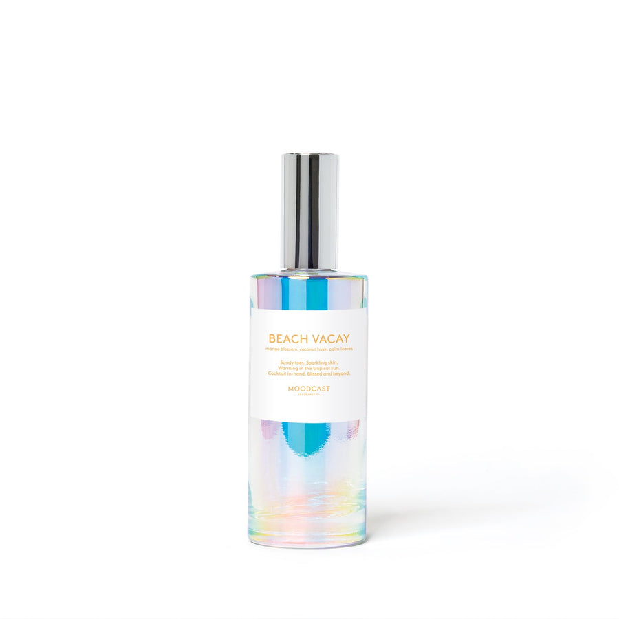 Beach Vacay - Vibes Collection (Iridescent) - 3.4fl oz/100ml Glass Room & Linen Spray - Key Notes: Mango Blossom, Coconut Husk, Palm Leaves